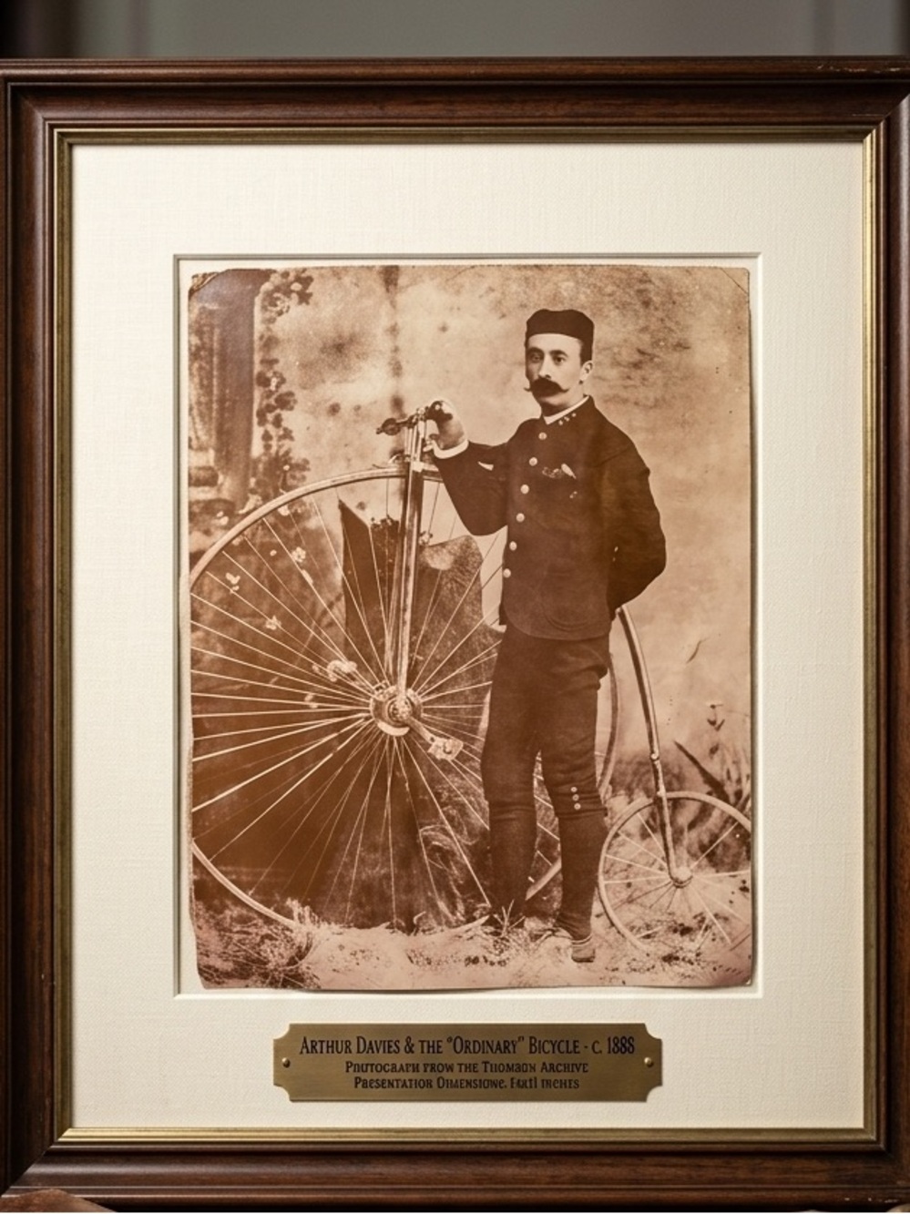 Antique Portrait: Victorian Gentleman with Penny-Farthing Bicycle 14x11